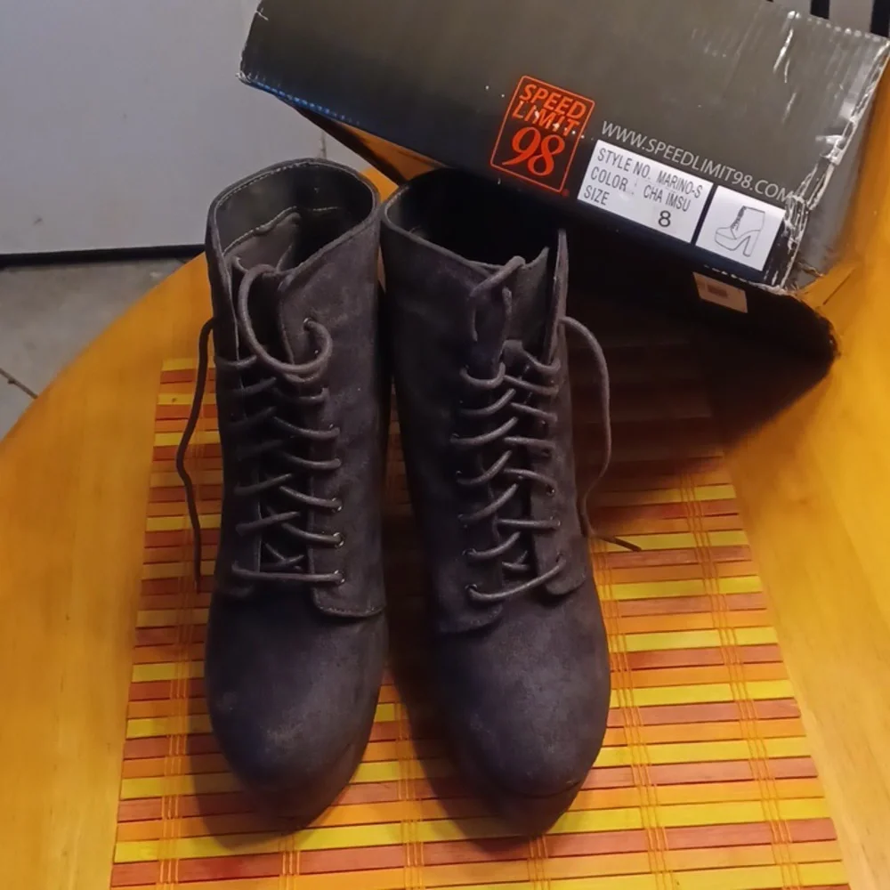 Speed Limit 98 Black Platform Lace-Up Ankle Boots Size 8